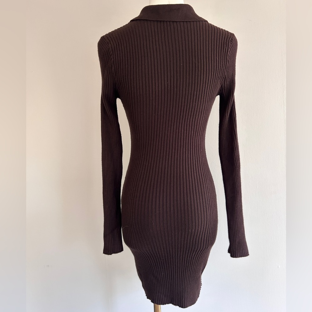 Y2K ABERCROMBIE & FITCH Chocolate Brown Ribbed Knit Polo Bodycon Mini Dress Sz S - Picture 10 of 10